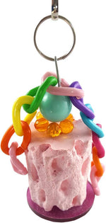 Wontee pet calcium block toy showing the secure metal attachment hook
