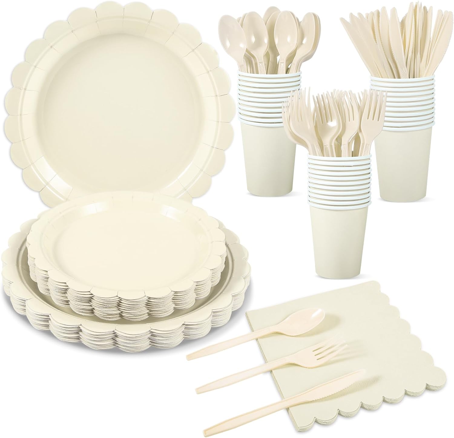 Houuqe ivory paper plates and napkins set front view elegant party tableware