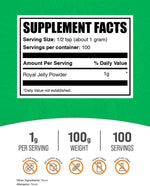 BulkSupplements Royal Jelly Powder packaging details and serving size