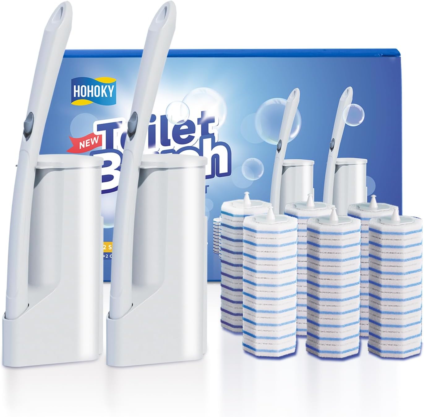 Hohoky disposable toilet brush cleaning system with two wands