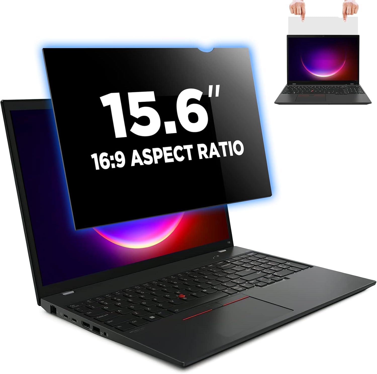 Magicmoon privacy filter screen protector front view installed on a widescreen notebook laptop