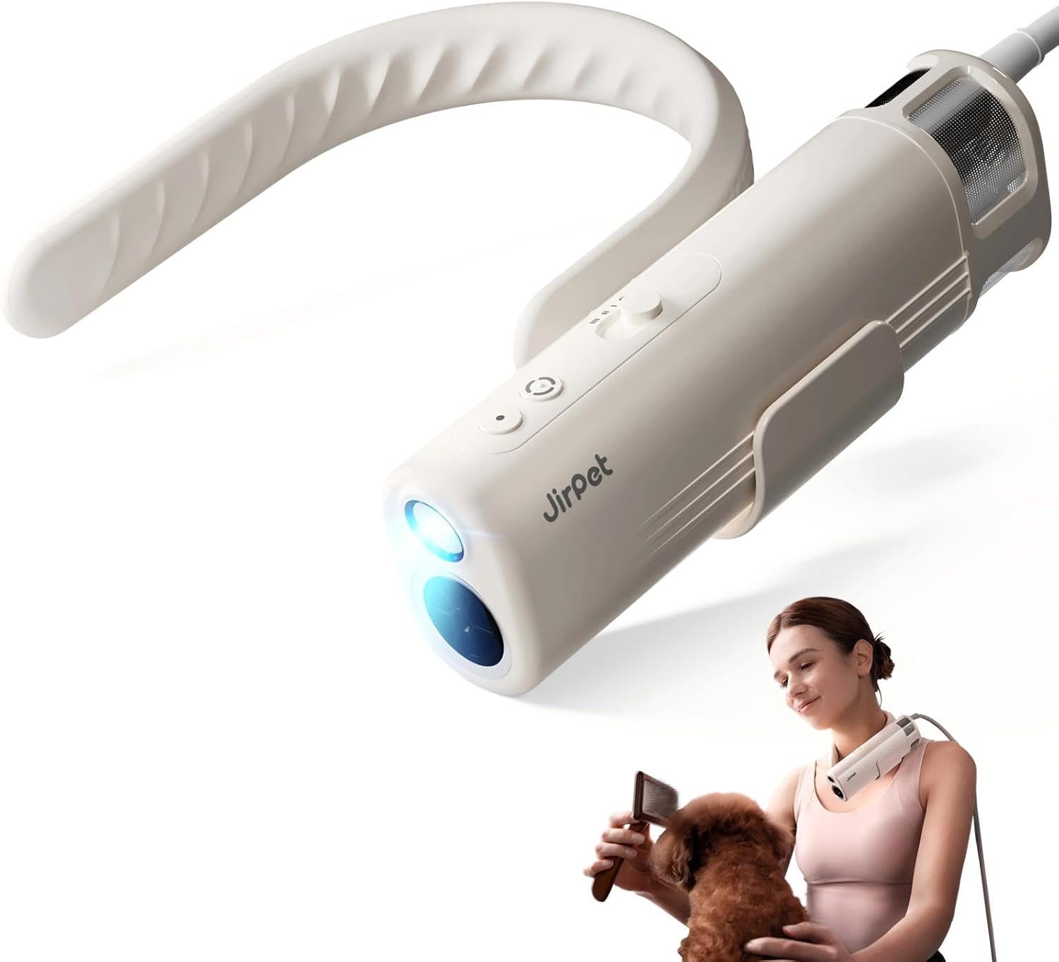 JirPet Pet Neck Dryer front view featuring hands-free design