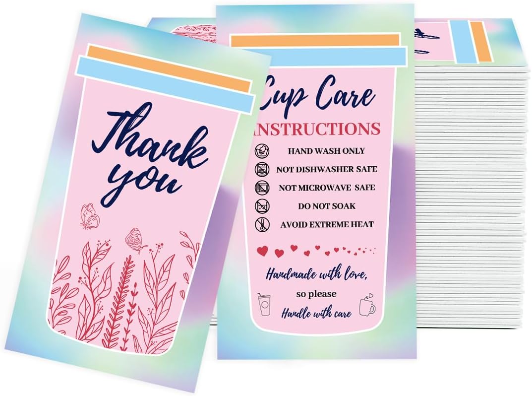 PLIGREAT Tumbler Cup Cards, Double Sided Tumbler Care Instructions Cards Cups Care Cards Pink Thank You Card Customer Direction Cards for Mugs Online Shop Owner Gift Package Insert Card (120 Pack) - Image 10