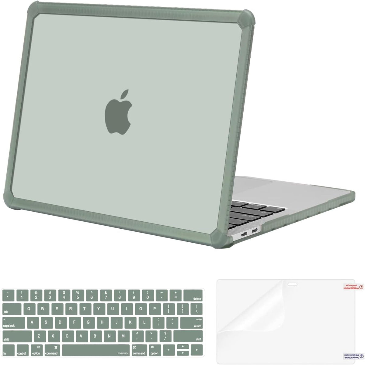 MOSISO MacBook Pro 13 inch crack resistant hard case in emerald green showing front angle protection view