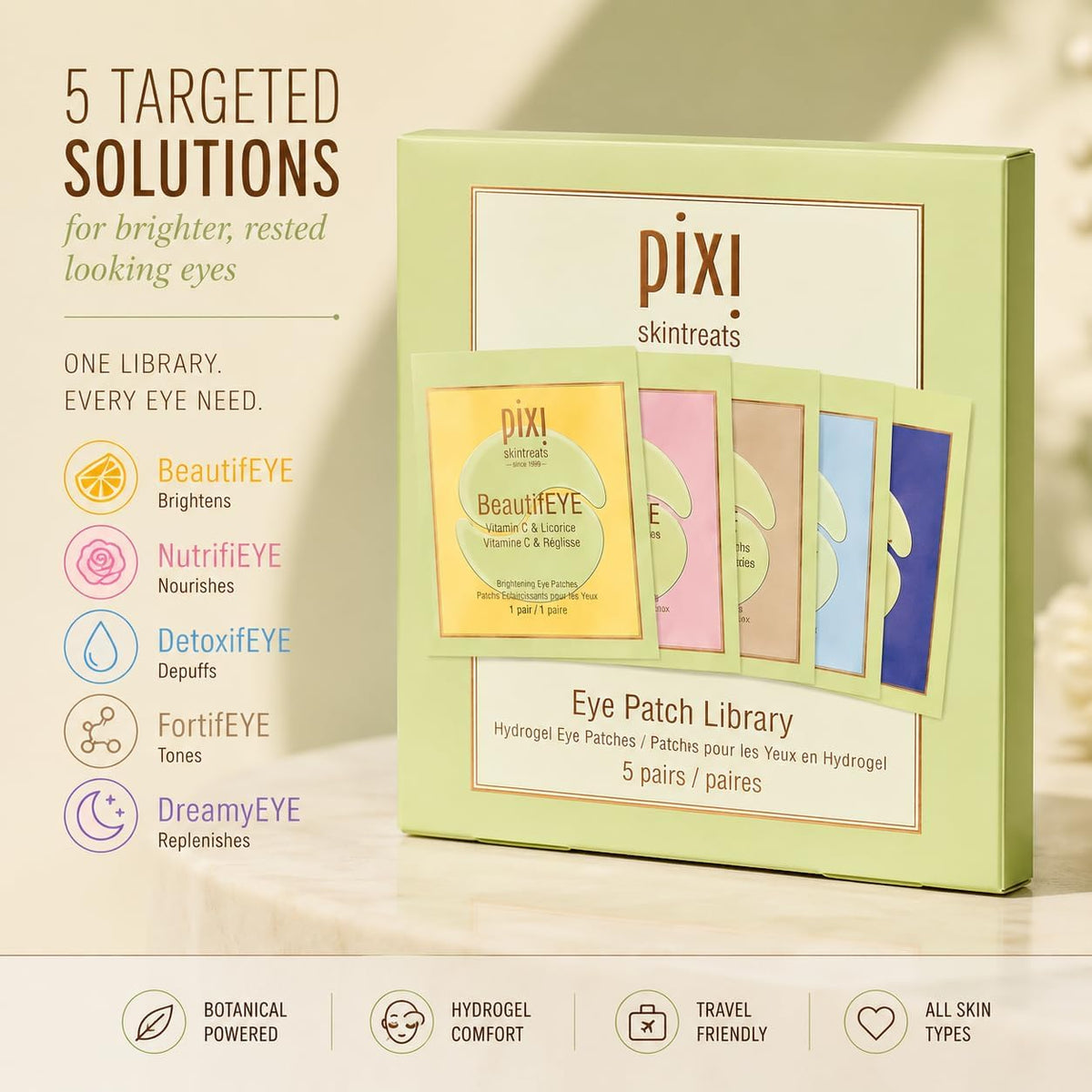 Pixi hydrogel under eye patches being applied to the face for brightening and depuffing.