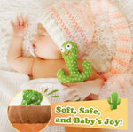 Side profile of Ymltp talking cactus plush showing plush pot base