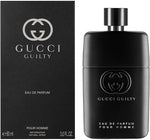 Gucci Guilty Pour Homme 90ml bottle with its silver-toned cap removed.