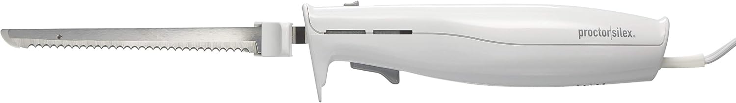 Proctor Silex Easy Slice Electric Knife for Carving Meats, Poultry, Bread, Crafting Foam and More, Lightweight with Contoured Grip, White - Image 1