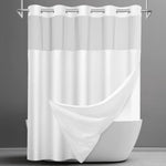 SORTTO no hook waffle shower curtain front view in hotel style white fabric setup