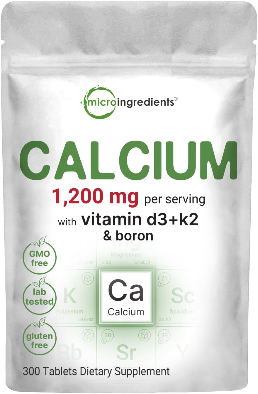 Micro Ingredients calcium 1200mg with vitamin D3 and K2 front pouch view supplement