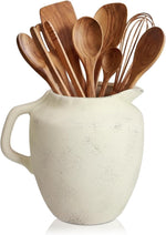 Potchen Rustic Kitchen Utensil Holder with Handle,7.48" H Ceramic Vintage Utensil Crock for Countertop, Farmhouse Kitchen Decoration Ceramic Pot for Spatulas Spoons Tongs(Classic,Antique Beige) - Image 10