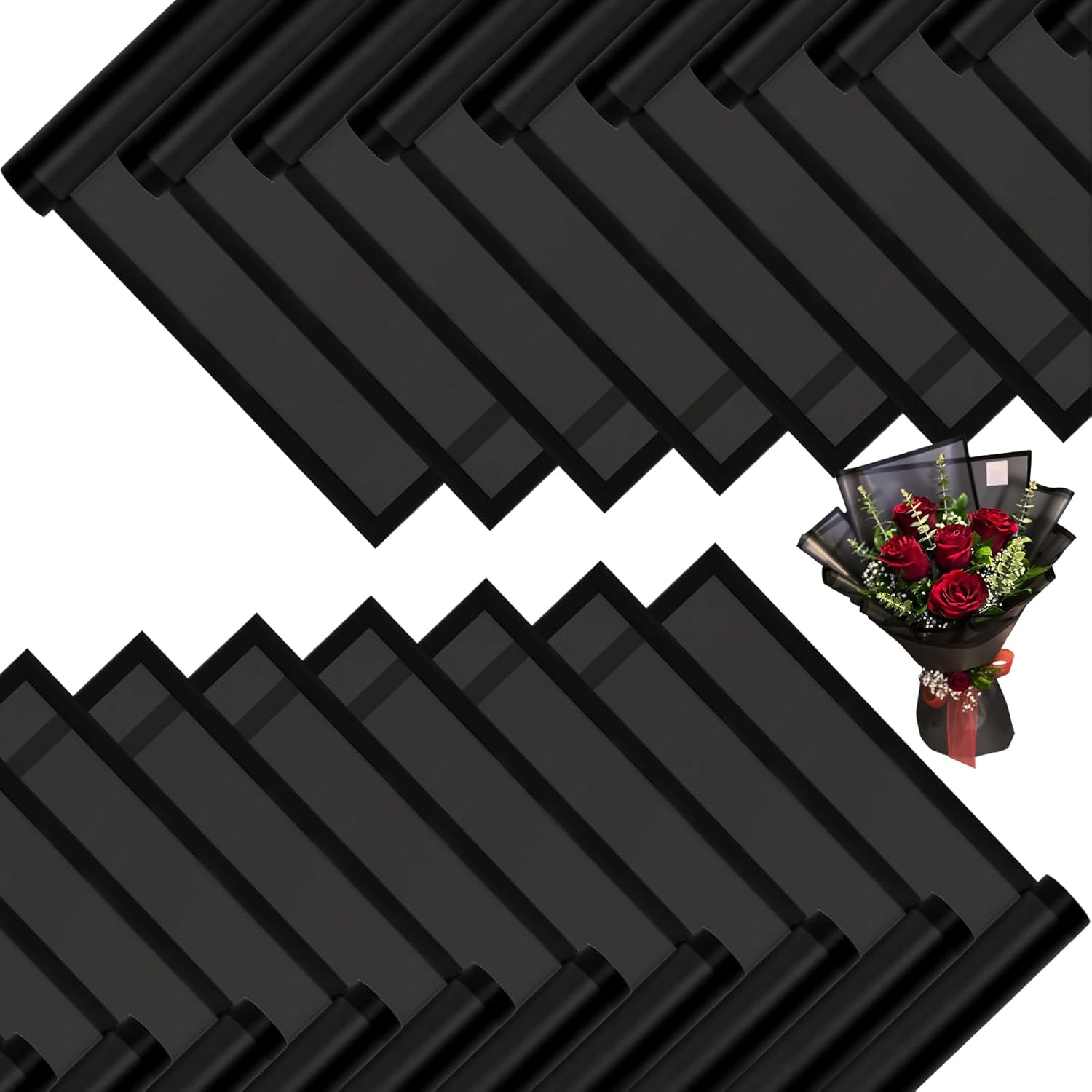 DEWJDFSC waterproof Korean flower wrapping paper pack front view showing semi transparent black texture.