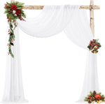 VOK White Wedding Arch Draping Fabric single panel cascading over a wooden ceremonial frame.