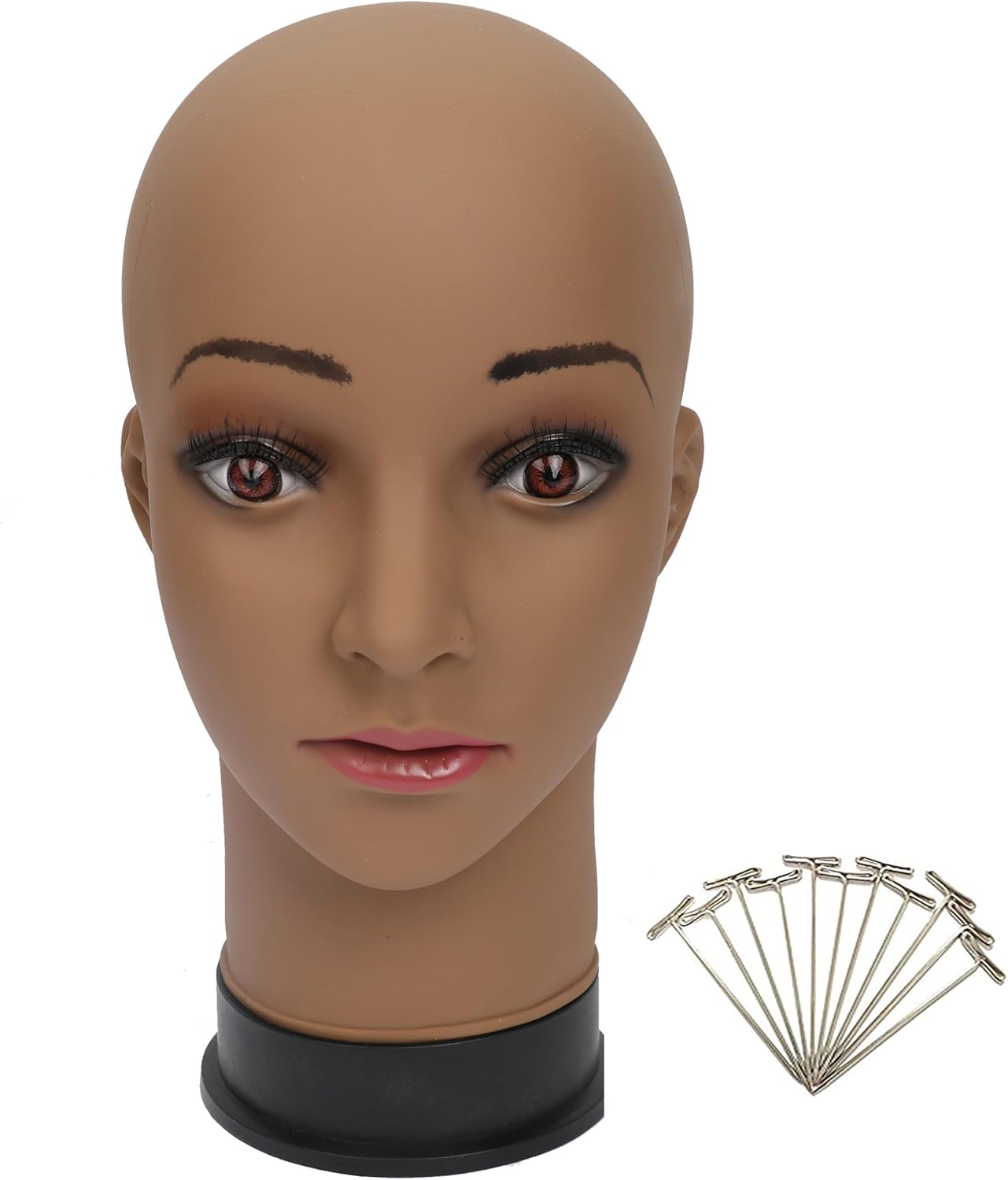 BHD BEAUTY Bald Mannequin Head Brown Female Professional Cosmetology for Wig Making, Display wigs, eyeglasses, hairs with T pins 22'' - Image 1