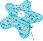 OpriQ automatic hide and seek cat toy with the fabric cover partially lifted to reveal the rotating feather wand.