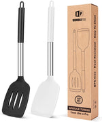 Pack of 2 Silicone Solid Turner, Non Stick Slotted Kitchen Spatulas, High Heat Resistant BPA Free Cooking Utensils, Ideal Cookware for Fish, Eggs, Pancakes(Stainless Steel Khaki) - Image 10