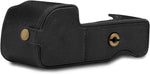 MegaGear leather half case fitted on Sony Alpha camera side profile