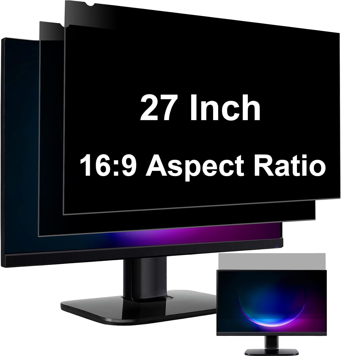 YAKAI computer privacy screen filter 27 inch 2-pack front view on monitor screen