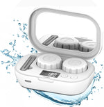 mUGLE portable ultrasonic contact lens cleaner white front view showing digital LED timer display