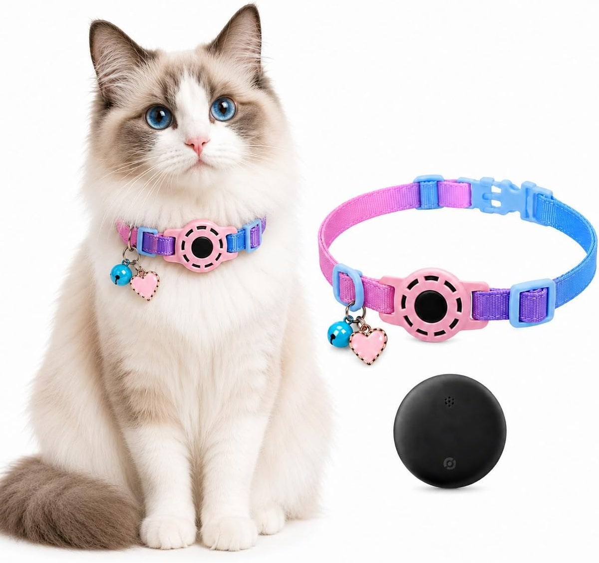 JNLIK Cat Tracker GPS pink collar front view showing the smart tag protective holder.