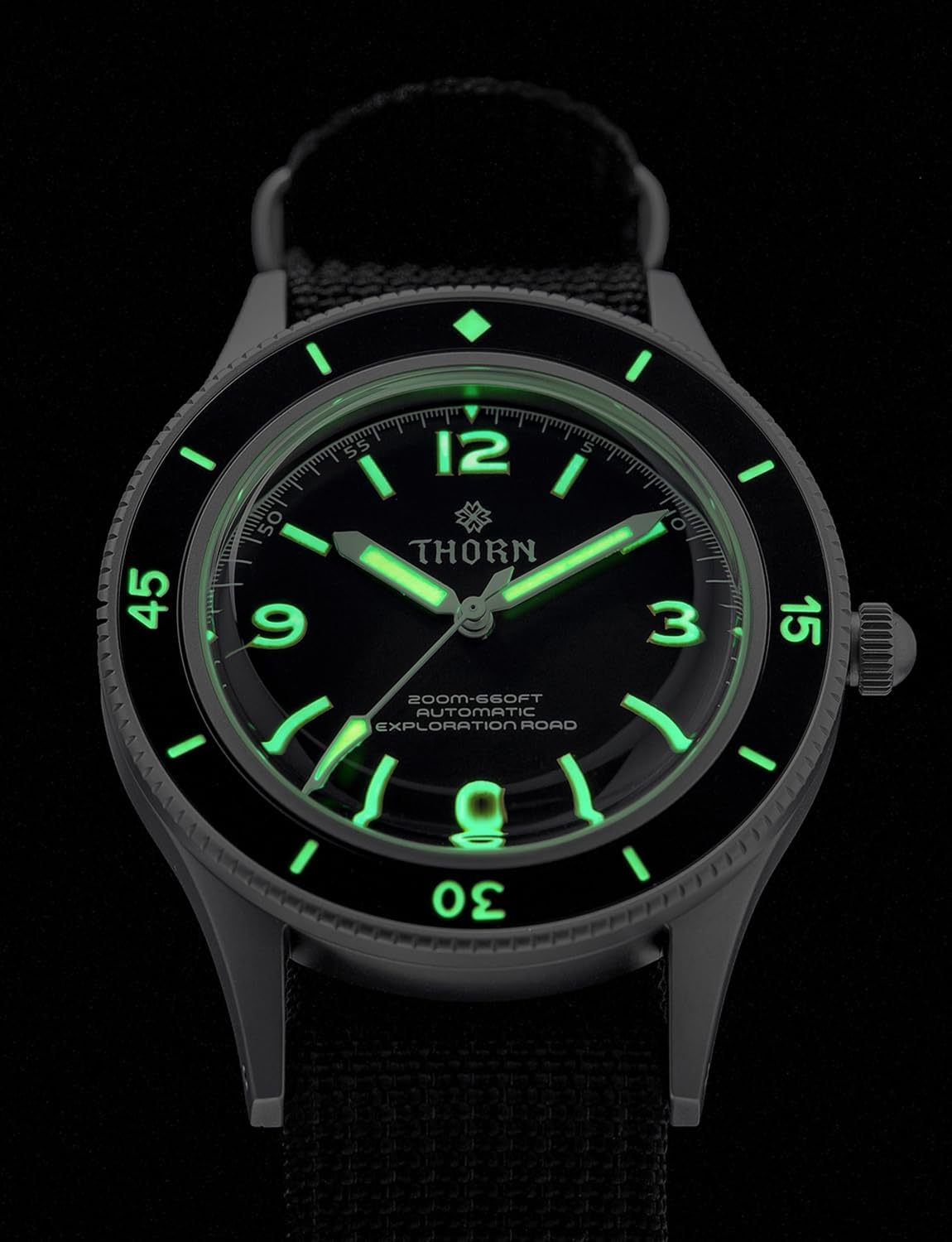 Tactical Frog Thorn dive watch illuminated with C3 luminous in the dark