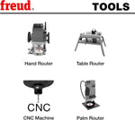 Freud 75-100 router bit displayed alongside product packaging
