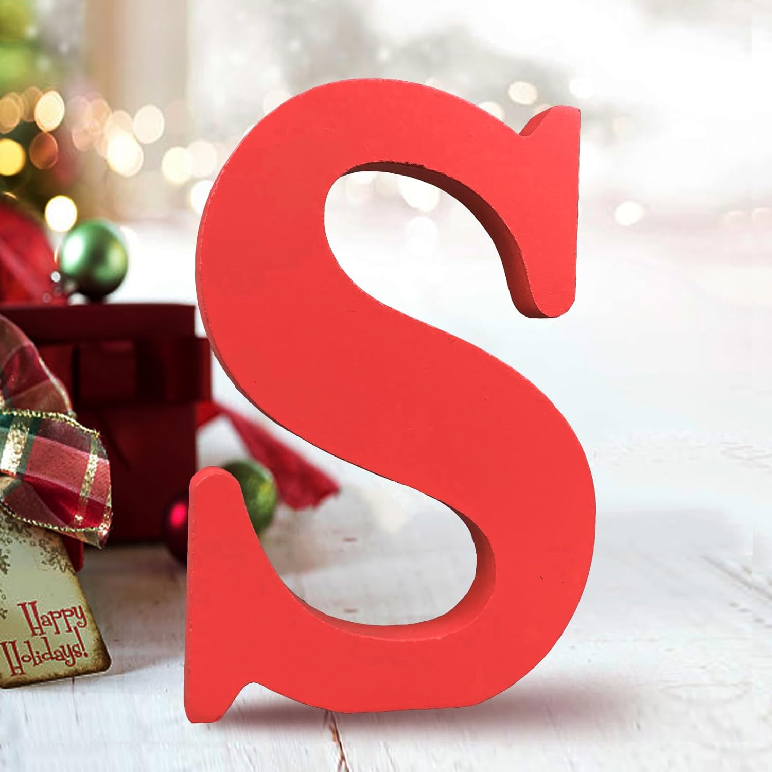 AOCEAN 6 inch red wood letter S standing front view for home decor