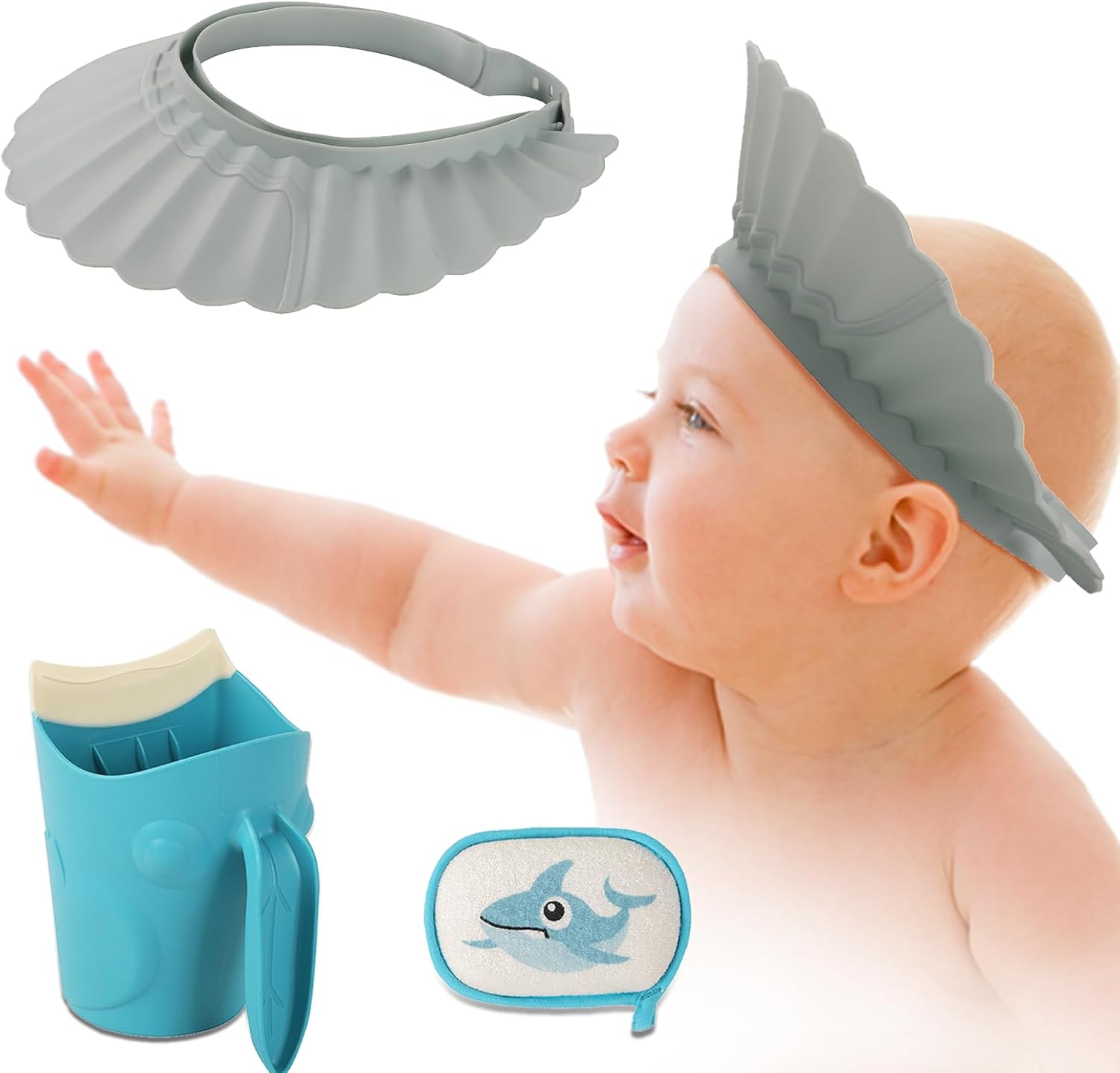 Getzet baby shower cap and rinse cup set front view