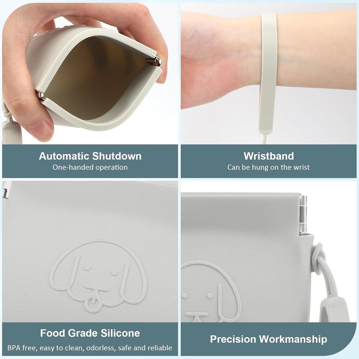 Pocket sized WALLFID dog treat pouch with attached wrist strap on a walk