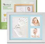 Hzorille baby hand and footprint kit front view displaying clay impressions and newborn photo