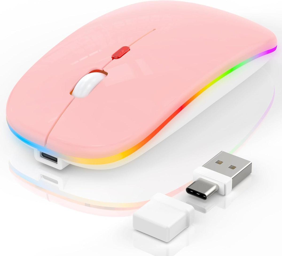 Mouse for MacBook, LED Bluetooth Wireless Mouse for MacBook Air PC iPad, Silent Rechargeable Mice 3 Mode Bluetooth 5.2 & 2.4G USB-A/USB-C Receiver, Portable Mouse with Jiggler Mode, Rose Gold - Image 13