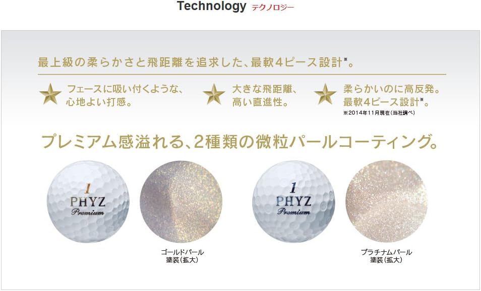 Bridgestone Phyz Premium Gold Pearl golf balls display view