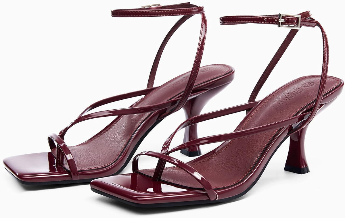 PiePieBuy square toe kitten heel sandals side angle