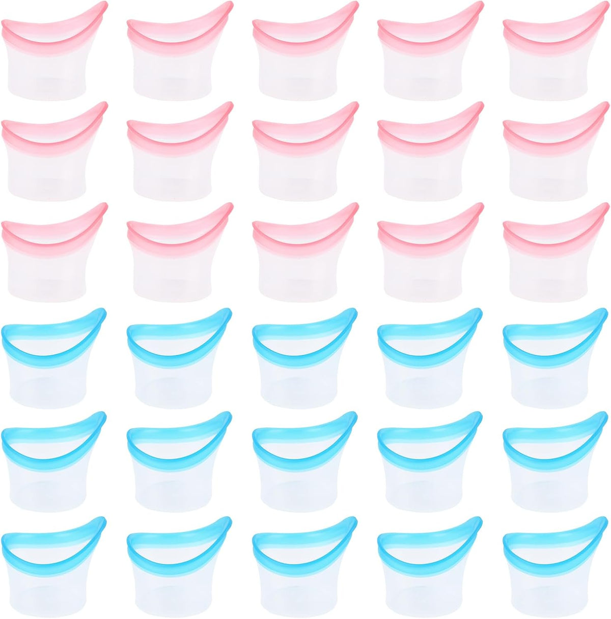 BUWUSMU 30 piece silicone eye wash cups front view for eye cleansing.