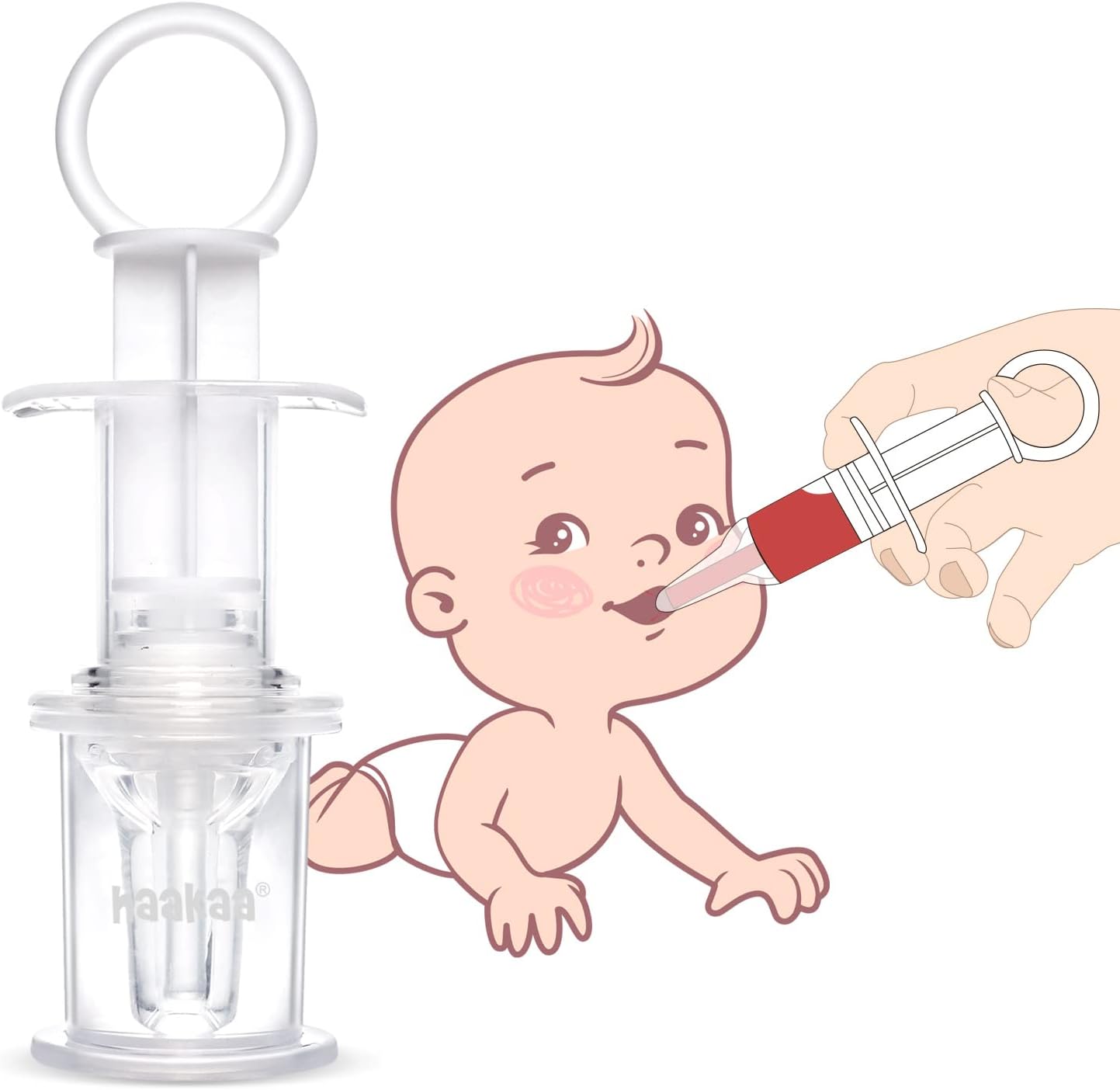 Haakaa baby oral feeding syringe and pacifier front view