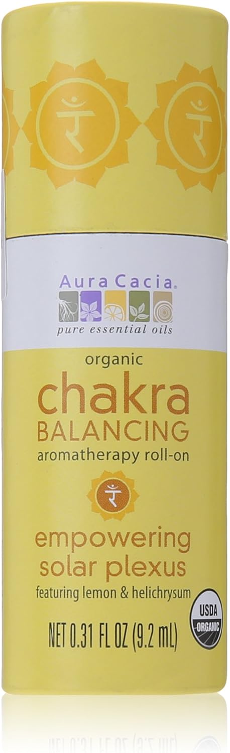 Aura Cacia, Organic Chakra Balancing Aromatherapy Roll-On, Empowering Solar Plexus, 0.31 fl oz (9.2 ml) - Image 1