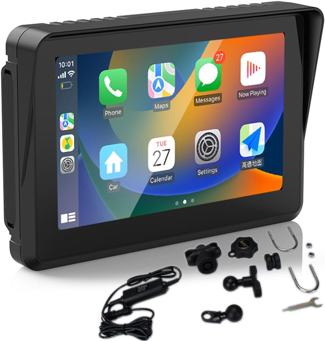 Polarlander portable wireless motorcycle carplay navigator front view on handlebars
