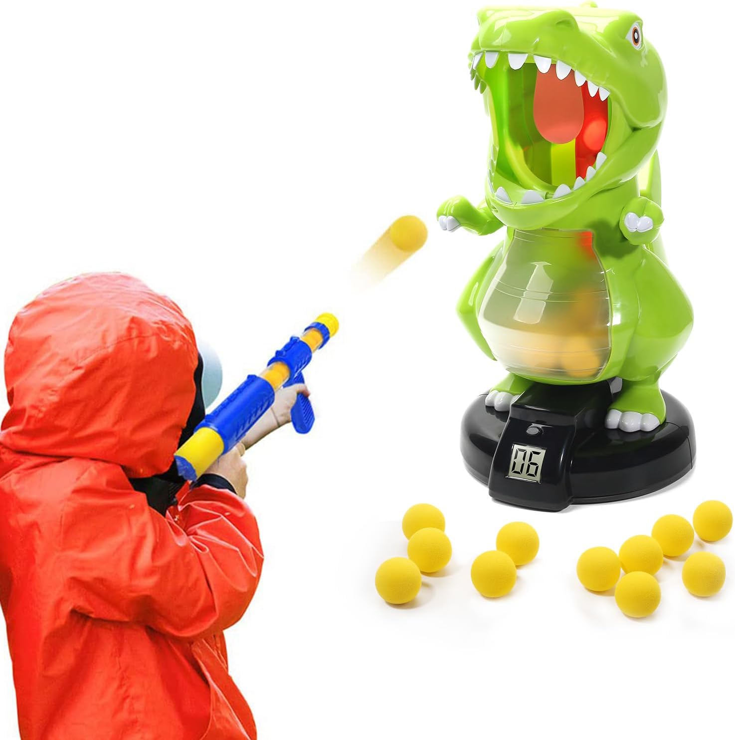 EagleStone dinosaur shooting toy front view with electronic target and air pump gun
