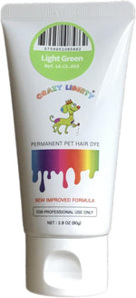 Side angle of Crazy Liberty Light Green grooming gel package for creative dog styling