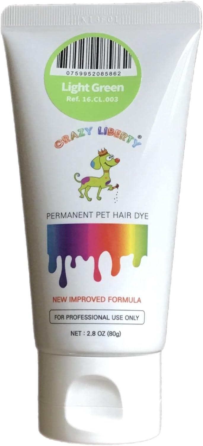 Side angle of Crazy Liberty Light Green grooming gel package for creative dog styling