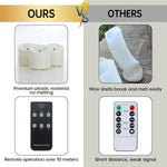 TECHLONG weather-resistant LED candles shown with remote control range demonstration