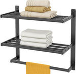 Bethom bathroom towel rack front view in matte black finish.