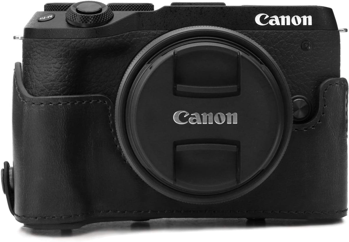 MegaGear leather camera case back view with LCD protection