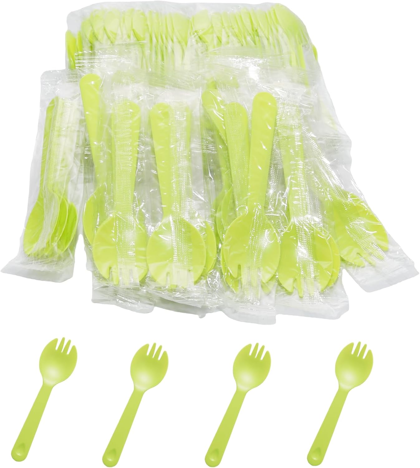 Lilaly 100 pcs Sporks Disposable Plastic Sporks Great for School Lunch, Picnics or Restaurant and Party Supply(Green) - Image 1