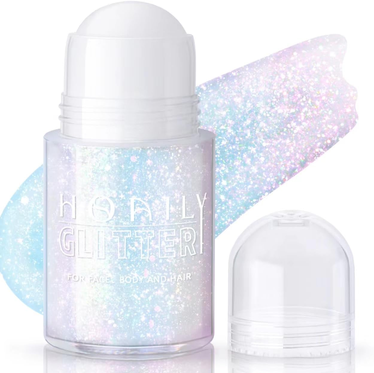 HOSAILY Roll on Holographic Body Glitter Gel front view bottle highlighting Sparkling Pink shade
