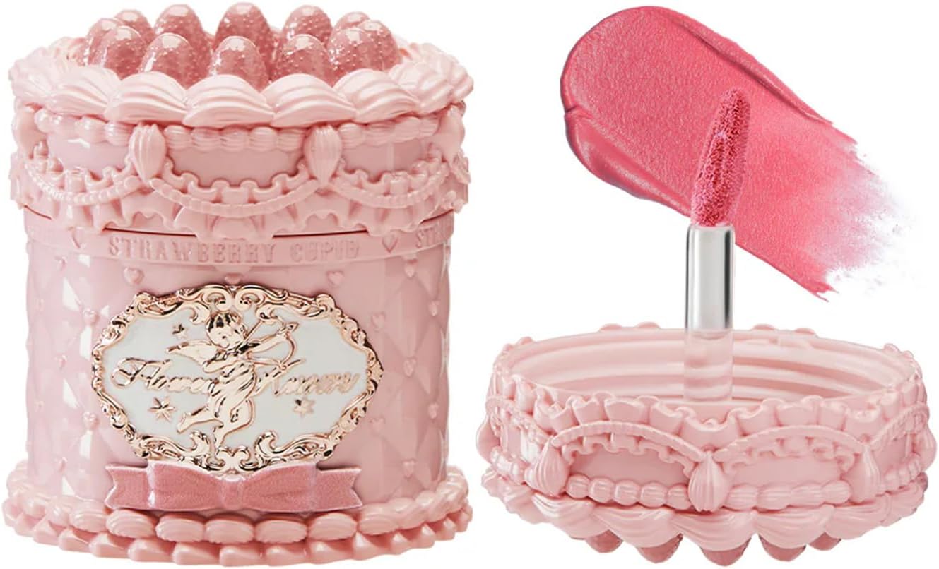 Flower Knows Strawberry Cupid Cake Lip Cream front view of the strawberry cream cake jar.