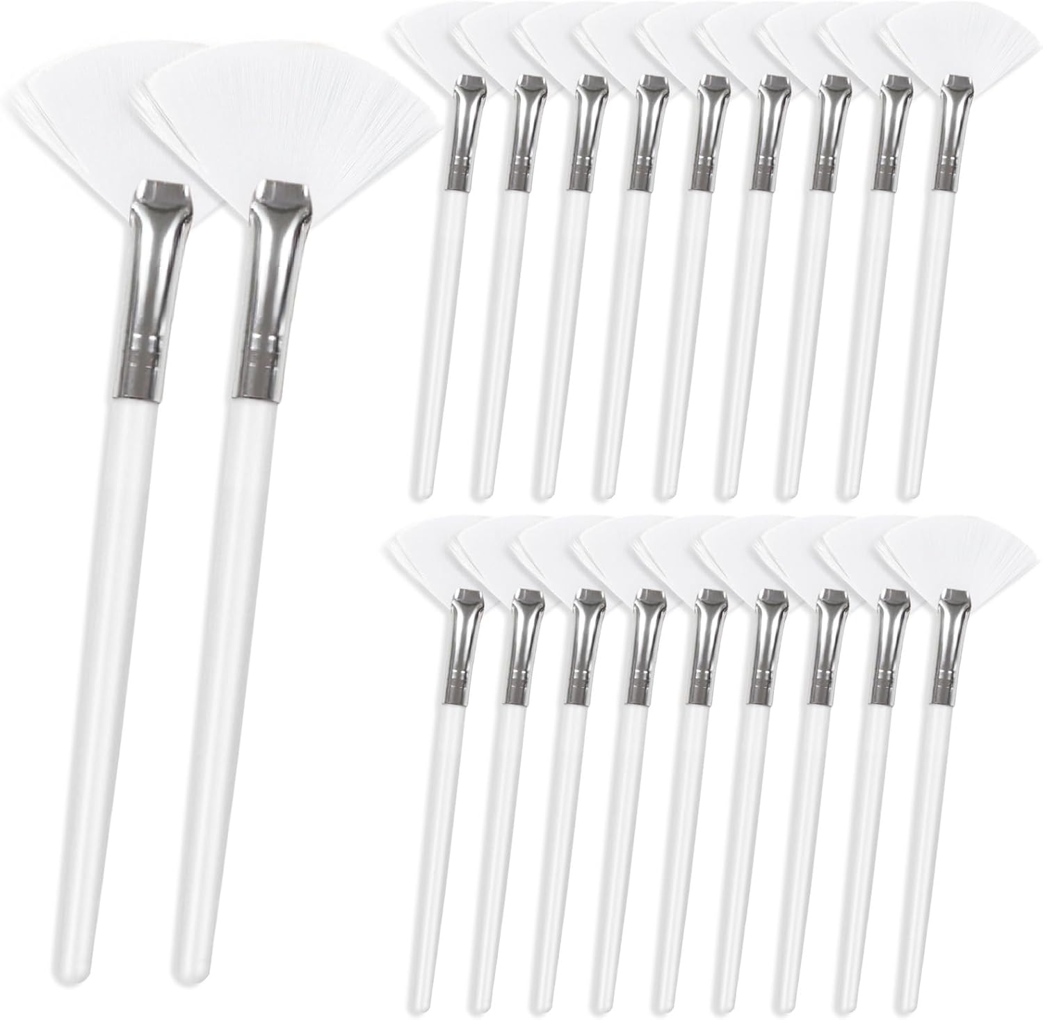 Tocizhka facial fan brushes front view showing twenty individual white mask applicators.