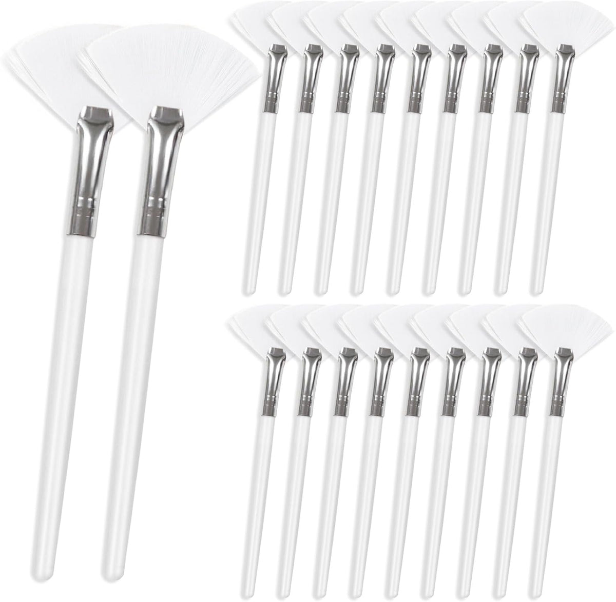 Tocizhka facial fan brushes front view showing twenty individual white mask applicators.