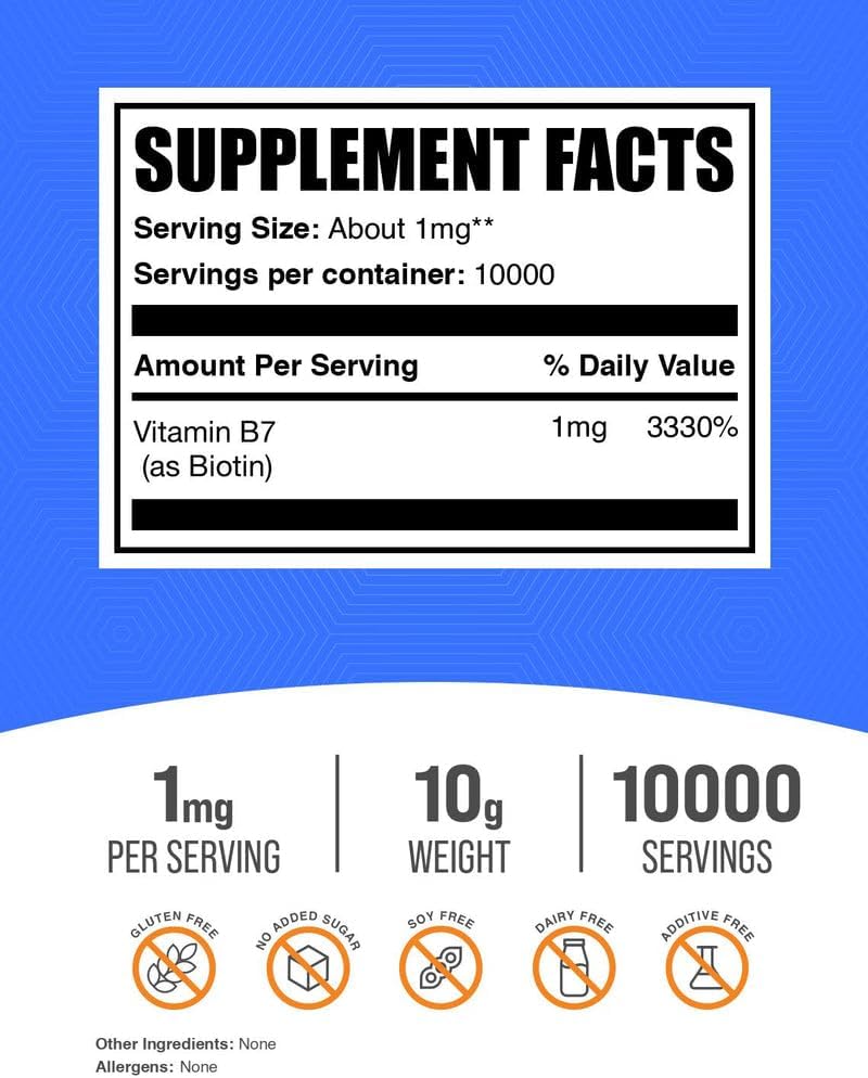 BulkSupplements Vitamin B7 supplement unflavored fine powder texture close up