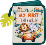 Urban Kiddy Baby First Family Album front view showing Safari theme green leaf book cover.